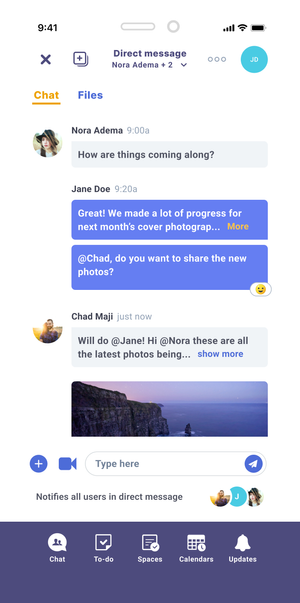 Screenshot of TIMU mobile chat app