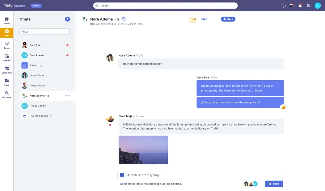 Screenshot of TIMU webapp chat app