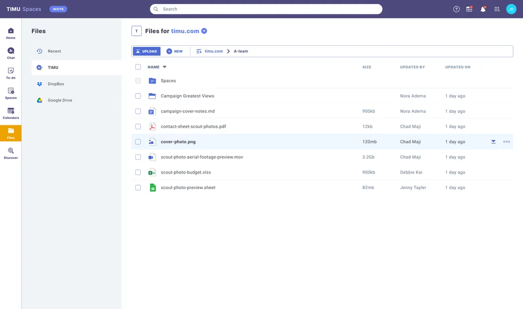 Screenshot of TIMU webapp files app